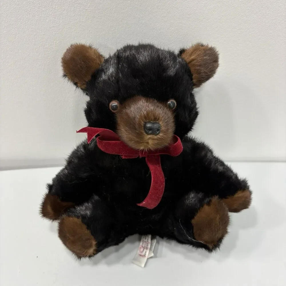 Vintage Black Mink Teddy Bear Rare Bear Genuine Fur Stuffed Plush Toy Hong Kong